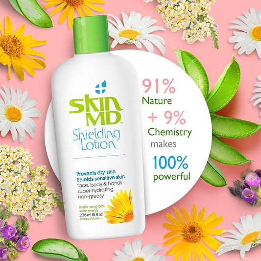 Skin MD Shielding Lotion Hydrating Body Lotion for Sensitive Skin with Dispenser | Non-Greasy, Fast-Absorbing Moisturizer with Plant-Based Ingredients, Eczema & Psoriasis Relief - 8Oz Pump