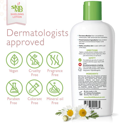 Skin MD Shielding Lotion Hydrating Body Lotion for Sensitive Skin with Dispenser | Non-Greasy, Fast-Absorbing Moisturizer with Plant-Based Ingredients, Eczema & Psoriasis Relief - 8Oz Pump