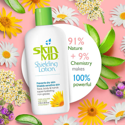 Skin MD Shielding Lotion Hydrating Body Lotion for Sensitive Skin with Dispenser | Non-Greasy, Fast-Absorbing Moisturizer with Plant-Based Ingredients, Eczema & Psoriasis Relief - 8Oz Pump